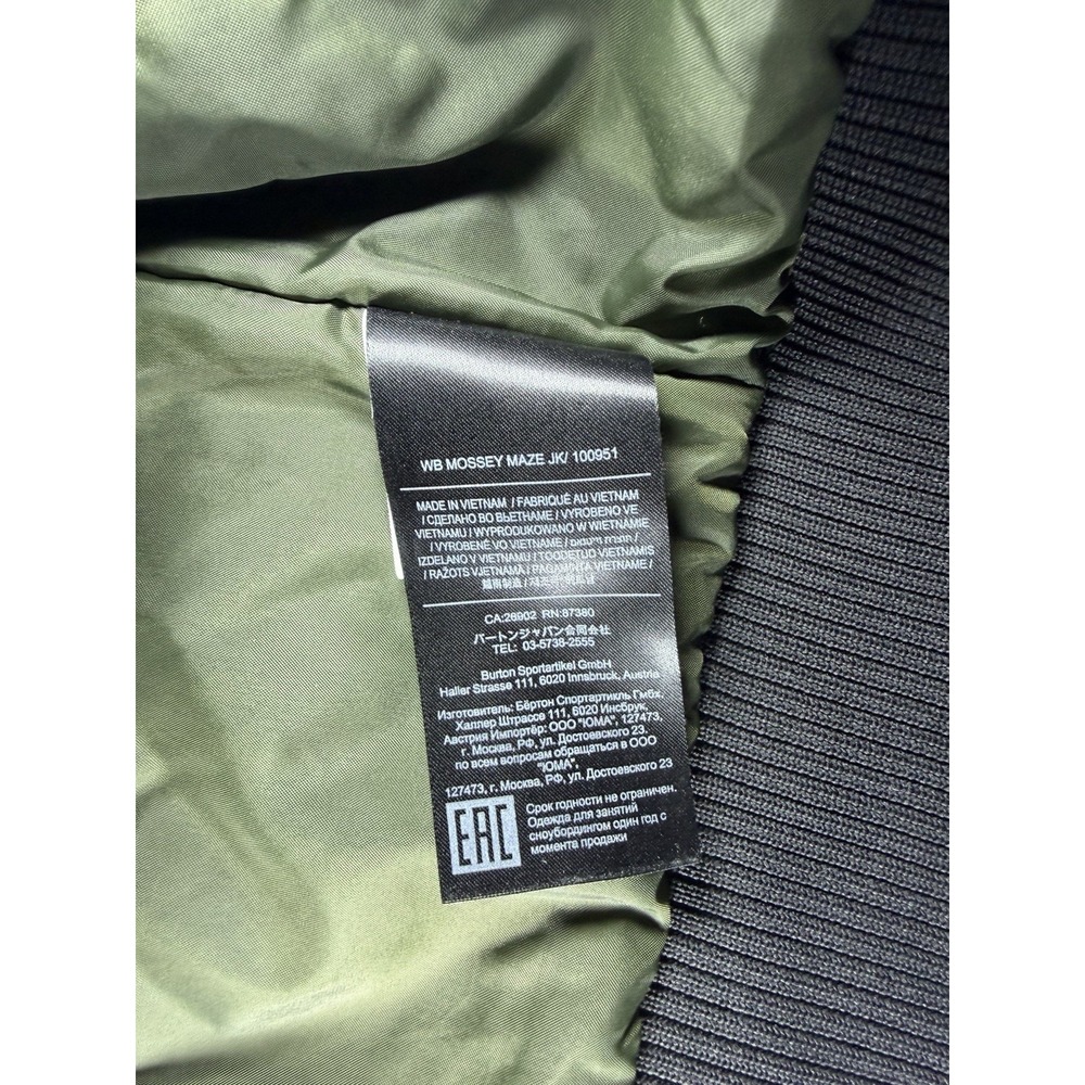 Burton Men's Hooded Jacket Black Olive Green Full Zip Quilted Sleeves Size XS - Picture 6 of 9